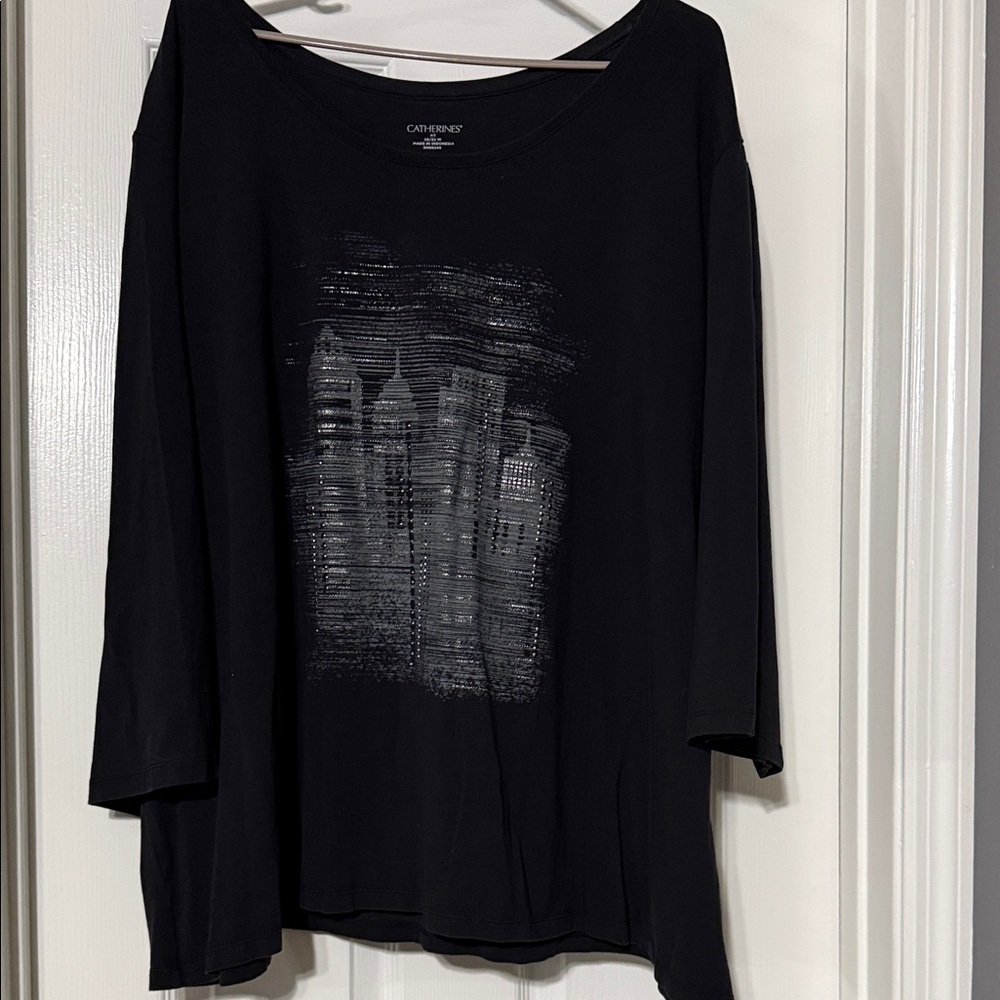 Catherines Black 3/4 Sleeve Tee with Metallic Design